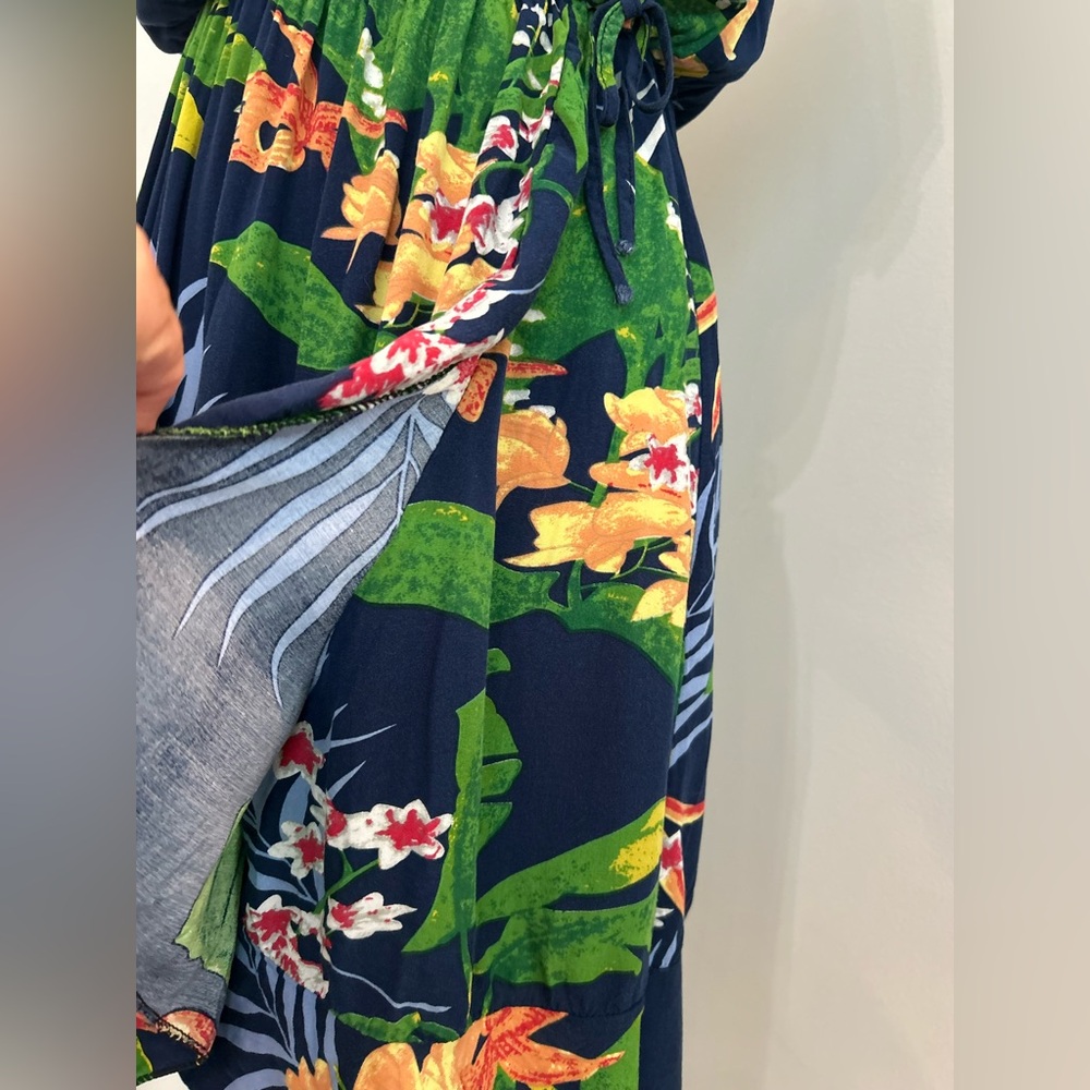Floral Mini Dress Faux-Wrap Tropical Pattern Crossover Chest Short Sleeve Size M - Picture 6 of 9